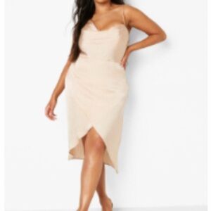 Plus Satin Wrap Midi Slip Dress in Champagne